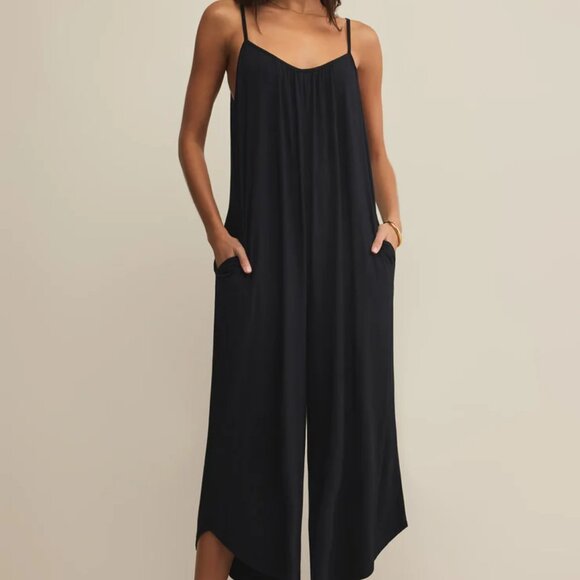 Z Supply Sleeveless Floral Print Wide Leg Flared Jumpsuit Charcoal Gray XS - Picture 7 of 10